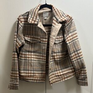 Joie Plaid Utility Jacket - Cream and Brown
